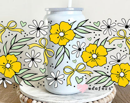 UV DTF Cup Wrap – Yellow Flowers Coquette Bows 16oz Glass Can Generic Weefers