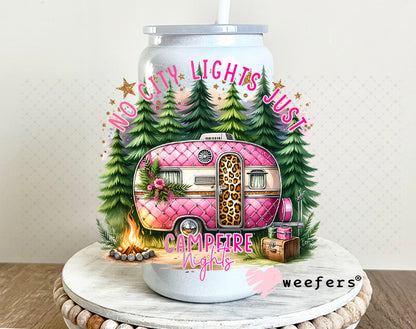 UV DTF Decal - No City Lights Just Campfire Nights 16oz Glass Can Generic Weefers