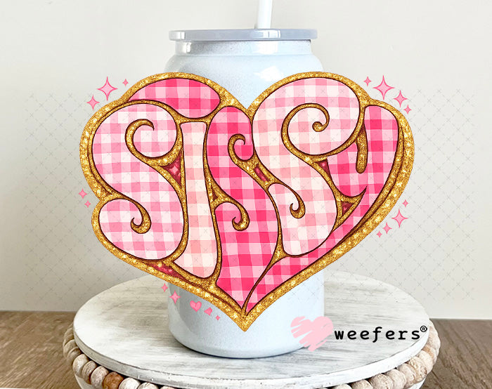 UV DTF Decal - Sissy Pink Checkered 16oz Glass Can Generic Weefers