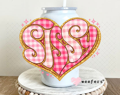 UV DTF Decal - Sissy Pink Checkered 16oz Glass Can Generic Weefers