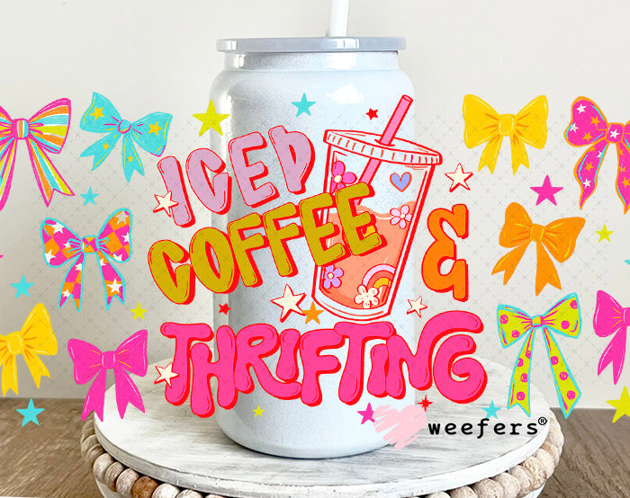 UV DTF Cup Wrap – Iced Coffee and Thrifting - Weefers Exclusive 16oz Glass Can Generic Weefers