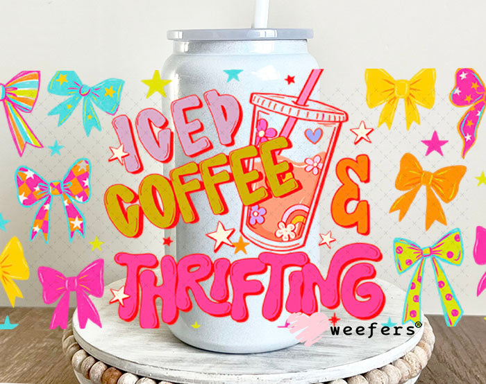 UV DTF Cup Wrap – Iced Coffee and Thrifting - Weefers Exclusive 16oz Glass Can Generic Cup Wrap Weefers