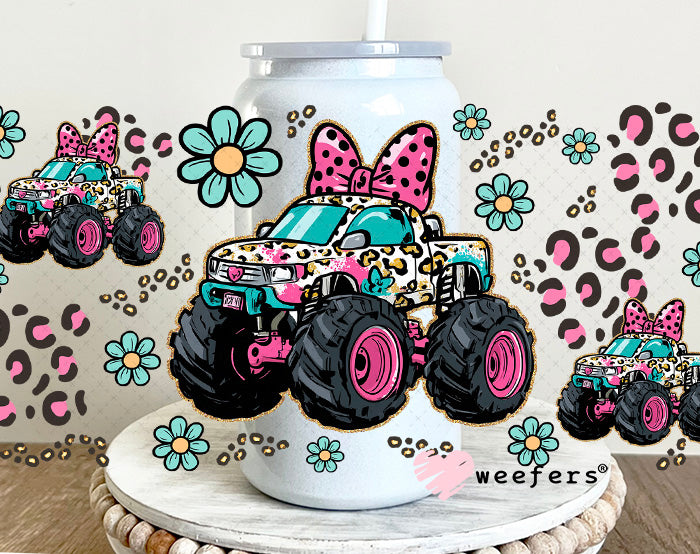 UV DTF Cup Wrap – Girly Leopard Monster Truck - Weefers Exclusive 16oz Glass Can Generic Weefers