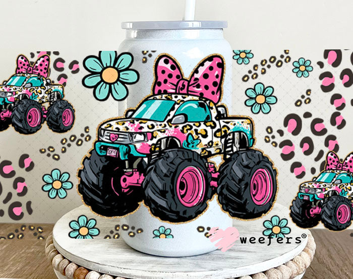 UV DTF Cup Wrap – Girly Leopard Monster Truck - Weefers Exclusive 16oz Glass Can Generic Cup Wrap Weefers