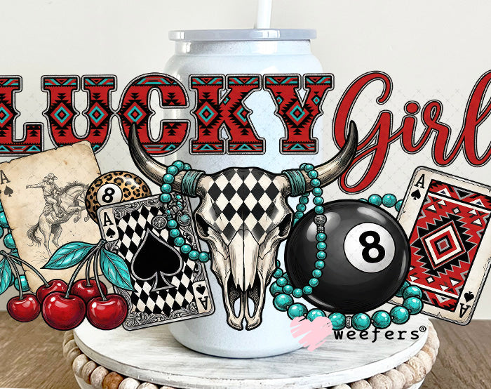 UV DTF Cup Wrap – Lucky Girl 16oz Glass Can Generic Weefers