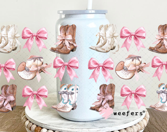 UV DTF Cup Wrap – Boots and Bows 16oz Glass Can Generic Weefers