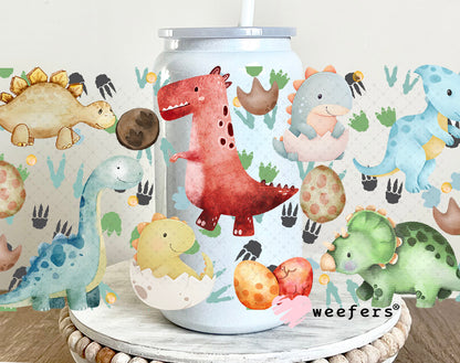 UV DTF Cup Wrap – Watercolor Dinosaurs 16oz Glass Can Generic Weefers