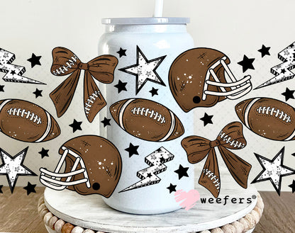 UV DTF Cup Wrap – Football and Bows 16oz Glass Can Generic Weefers