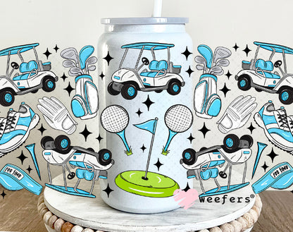 UV DTF Cup Wrap – Blue Golf Favorite Things 16oz Glass Can Generic Weefers