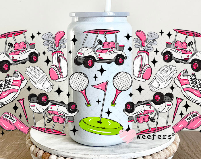 UV DTF Cup Wrap – Pink Golf Favorite Things 16oz Glass Can Generic Weefers