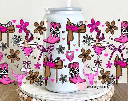 UV DTF Cup Wrap – Western Boots and Martinis 16oz Glass Can Generic Weefers