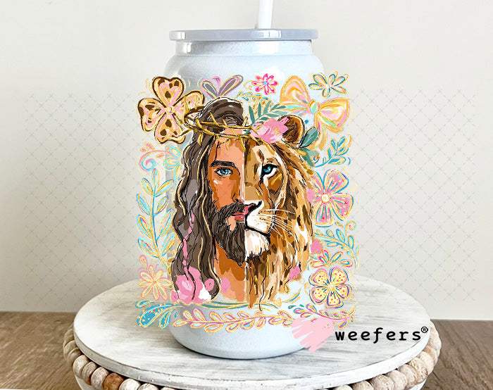 UV DTF Decal - Jesus Lion 16oz Glass Can Generic Weefers