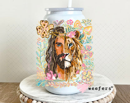 UV DTF Decal - Jesus Lion 16oz Glass Can Generic Weefers