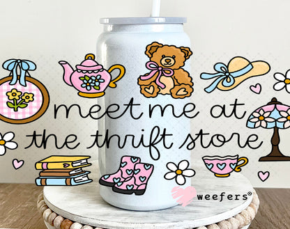 UV DTF Cup Wrap – Meet Me at the Thrift Store 16oz Glass Can Generic Weefers