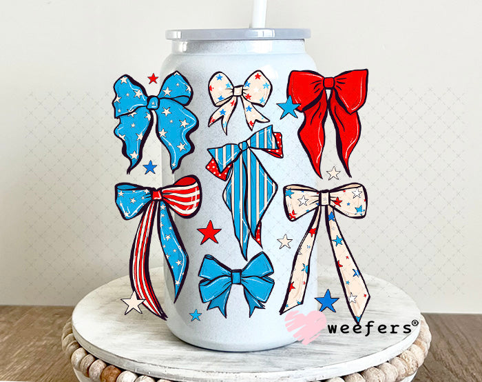 UV DTF Decal - Patriotic Bows 16oz Glass Can Generic Weefers