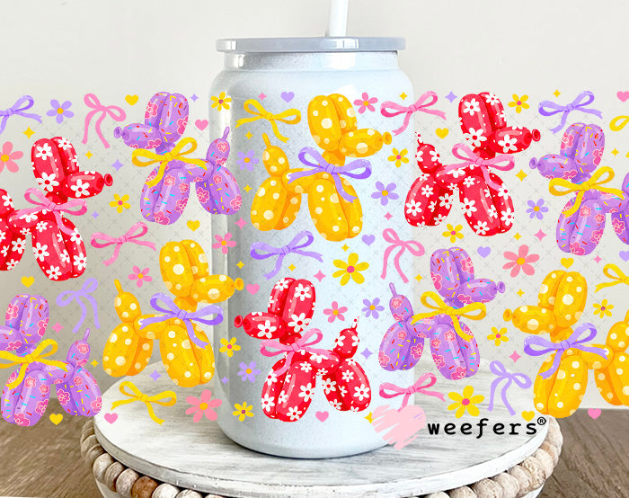 UV DTF Cup Wrap – Purple Yellow Red Dog Balloons 16oz Glass Can Generic Weefers