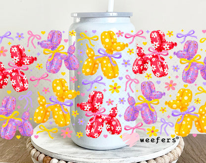 UV DTF Cup Wrap – Purple Yellow Red Dog Balloons 16oz Glass Can Generic Weefers