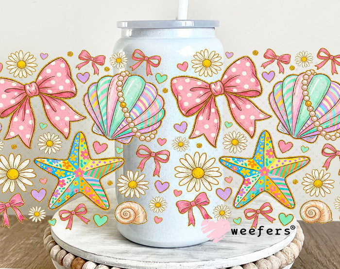 UV DTF Cup Wrap – Pastel Seashells and Bows 16oz Glass Can Generic Weefers