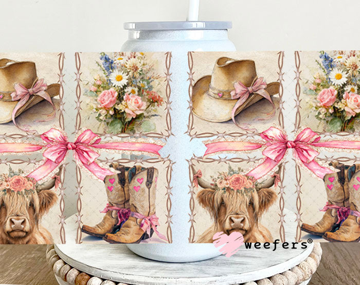 UV DTF Cup Wrap – Western Blocks Bows and Boots 16oz Glass Can Generic Cup Wrap Weefers