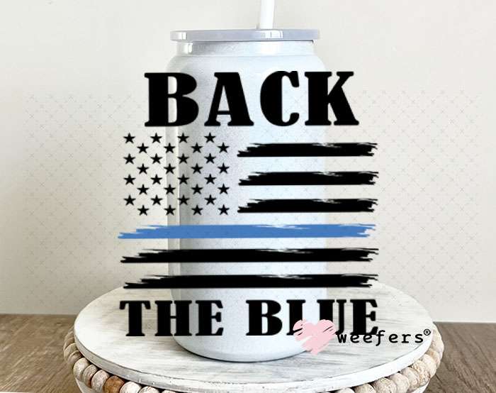 UV DTF Decal -Back the Blue 16oz Glass Can Generic Weefers