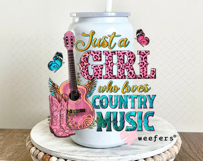 UV DTF Decal - Just a Girl Who Loves Country Music 16oz Glass Can Generic Weefers