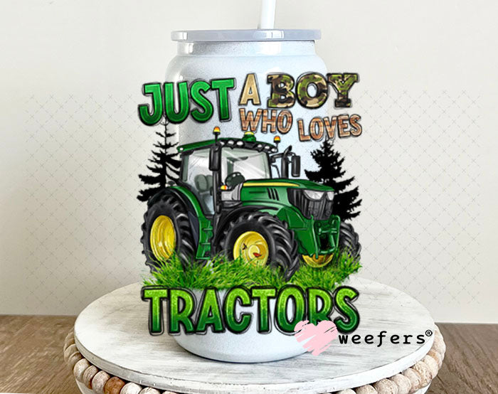 UV DTF Decal - Just a Boy Who Loves Tractors 16oz Glass Can Generic Weefers
