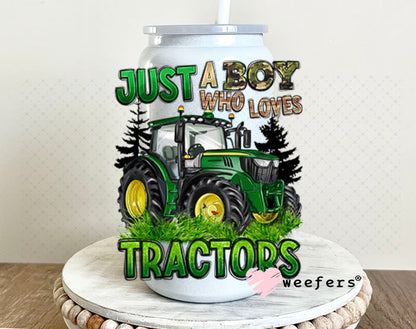 UV DTF Decal - Just a Boy Who Loves Tractors 16oz Glass Can Generic Weefers