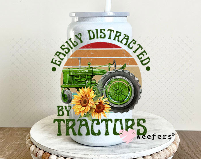 UV DTF Decal - Easily Distracted by Tractors 16oz Glass Can Generic Weefers
