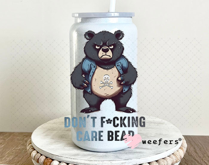 UV DTF Decal - Don't F'ing Care Bear 16oz Glass Can Generic Weefers
