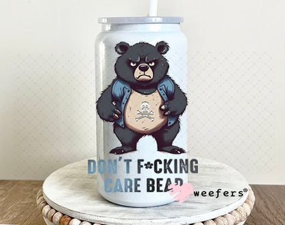 UV DTF Decal - Don't F'ing Care Bear 16oz Glass Can Generic Weefers