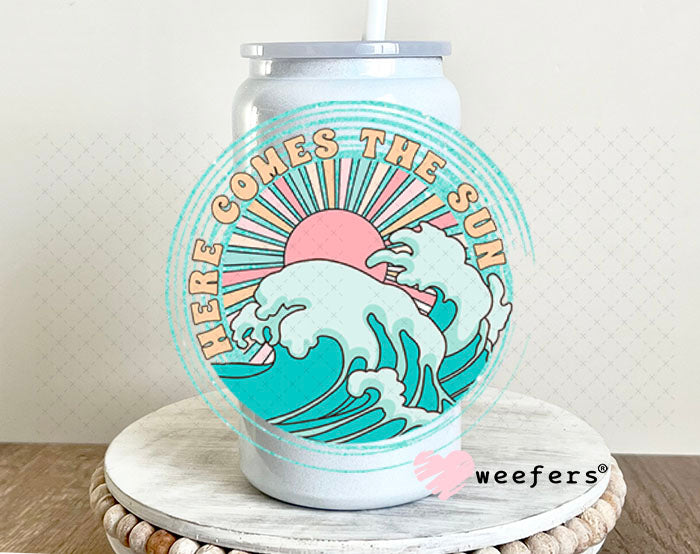 UV DTF Decal - Here Comes the Sun 16oz Glass Can Generic Weefers