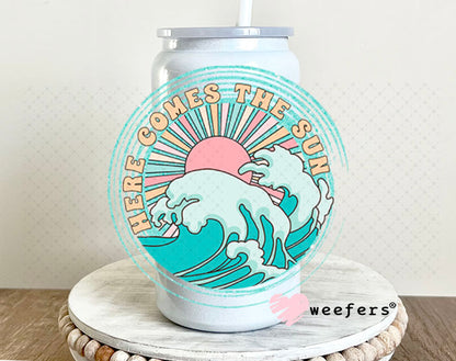 UV DTF Decal - Here Comes the Sun 16oz Glass Can Generic Weefers