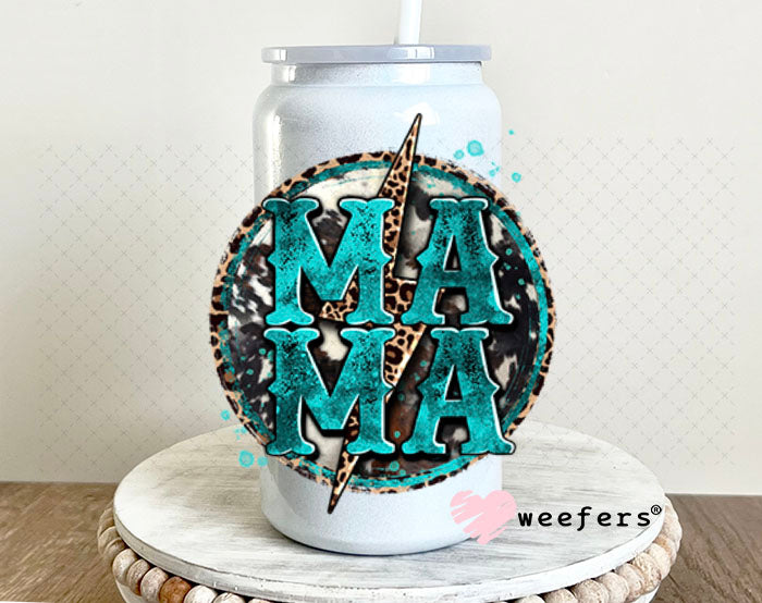 UV DTF Decal - Mama Stacked Teal Western 16oz Glass Can Generic Weefers