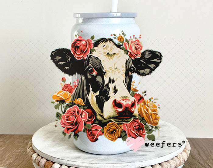 UV DTF Decal - Dairy Cow Florals 16oz Glass Can Generic Weefers