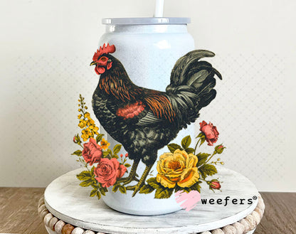 UV DTF Decal - Rooster Florals 16oz Glass Can Generic Weefers