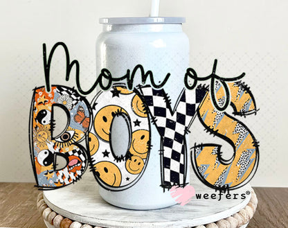 UV DTF Decal - Mom of Boys Checkered 16oz Glass Can Generic Weefers