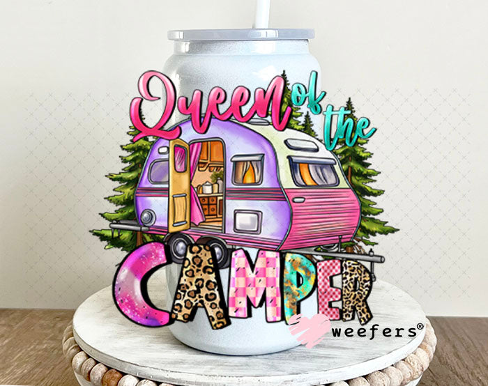 UV DTF Decal - Queen of the Camper 16oz Glass Can Generic Weefers