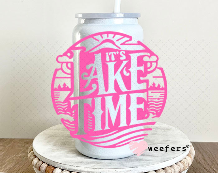 UV DTF Decal - Lake Time Pink 16oz Glass Can Generic Weefers