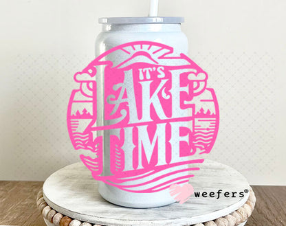 UV DTF Decal - Lake Time Pink 16oz Glass Can Generic Weefers