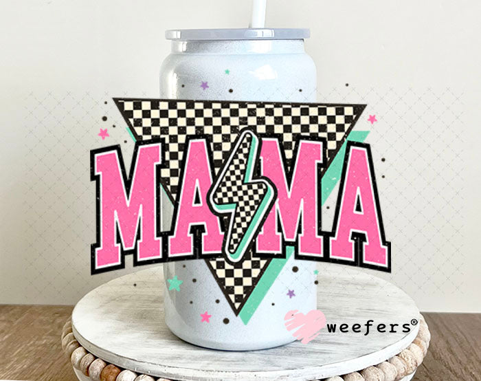 UV DTF Decal - Mama Pink Lightening Bolt 16oz Glass Can Generic Weefers