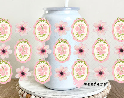 UV DTF Cup Wrap – Classic Elegance Pink Flowers 16oz Glass Can Generic Weefers