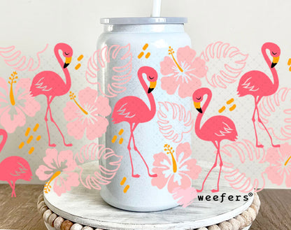UV DTF Cup Wrap – Flamingos and Monsteras 16oz Glass Can Generic Weefers