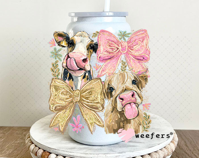 UV DTF Decal - Cows and Bows 16oz Glass Can Generic Weefers