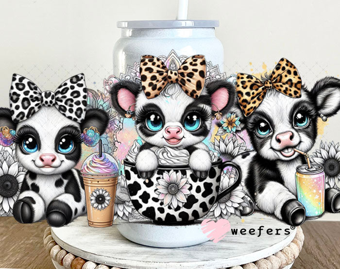 UV DTF Cup Wrap – Baby Black and White Cows in Coffee Cup 16oz Glass Can Generic Weefers