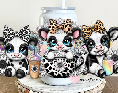 UV DTF Cup Wrap – Baby Black and White Cows in Coffee Cup 16oz Glass Can Generic Weefers