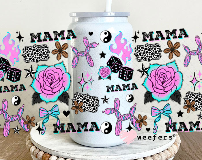 UV DTF Cup Wrap – Mama Purple and Teal Roses 16oz Glass Can Generic Weefers