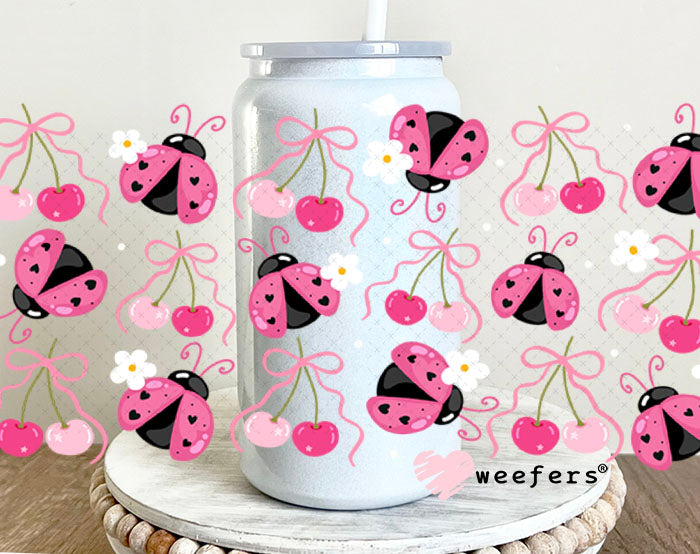 UV DTF Cup Wrap – Pink Ladybugs 16oz Glass Can Generic Weefers