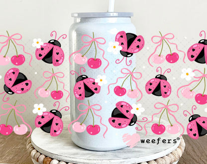 UV DTF Cup Wrap – Pink Ladybugs 16oz Glass Can Generic Weefers