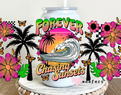 UV DTF Cup Wrap – Forever Chasing Sunsets 16oz Glass Can Generic Weefers