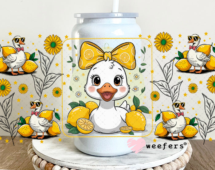 UV DTF Cup Wrap – Yellow Lemons Ducks and Bows 16oz Glass Can Generic Weefers